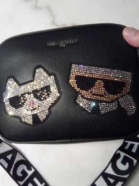 Karl Lagerfeld Black Sequined Cartoon Crossbody Purse